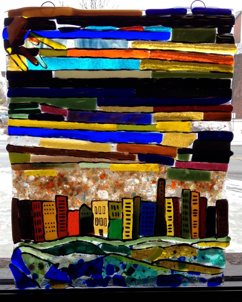 Fused Glass Window in the style of Klee